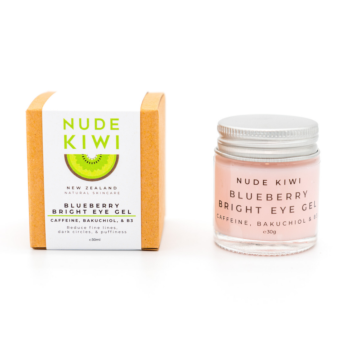 Nude Kiwi Blueberry Bright Eye Gel 30g | Caffeine, Bakuchiol, B3 - Naturally Fabulous