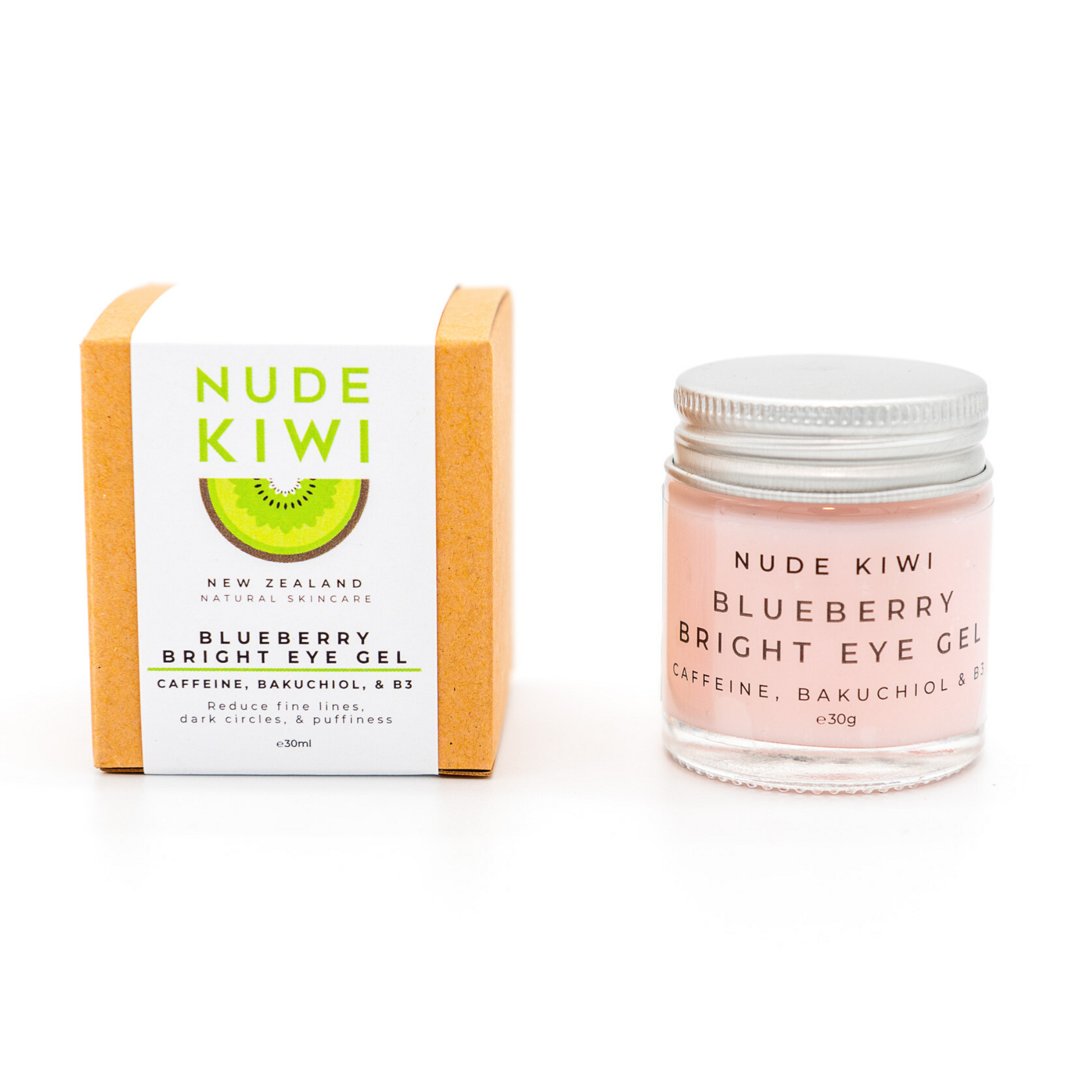 Nude Kiwi Blueberry Bright Eye Gel 30g | Caffeine, Bakuchiol, B3 - Naturally Fabulous