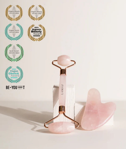 LAMAV Rose Quartz Gua Sha and Roller Set