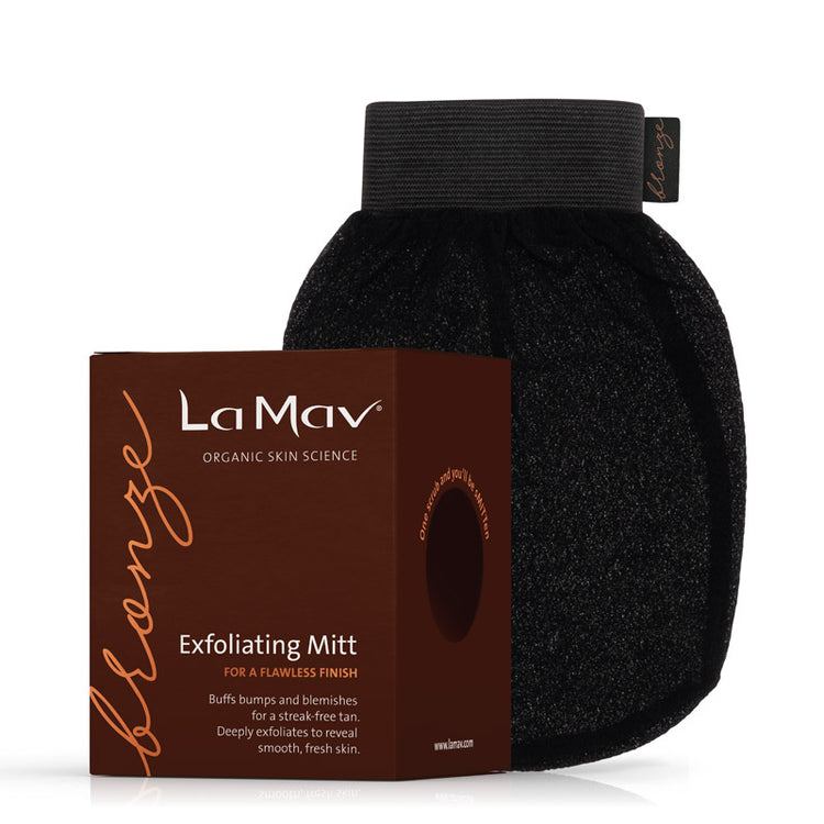 La-Mav-Exfoliating-Mitt buffs bumps & blemishes for a streak free tan