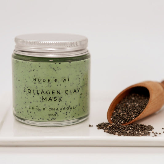 Nude Kiwi Collagen Clay Mask 100g - Chia & Charcoal - Naturally Fabulous