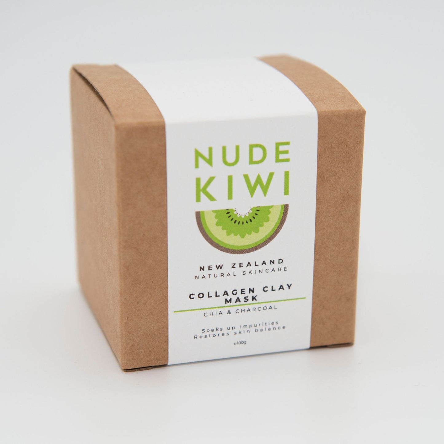 Nude Kiwi Collagen Clay Mask 100g - Chia & Charcoal - Naturally Fabulous