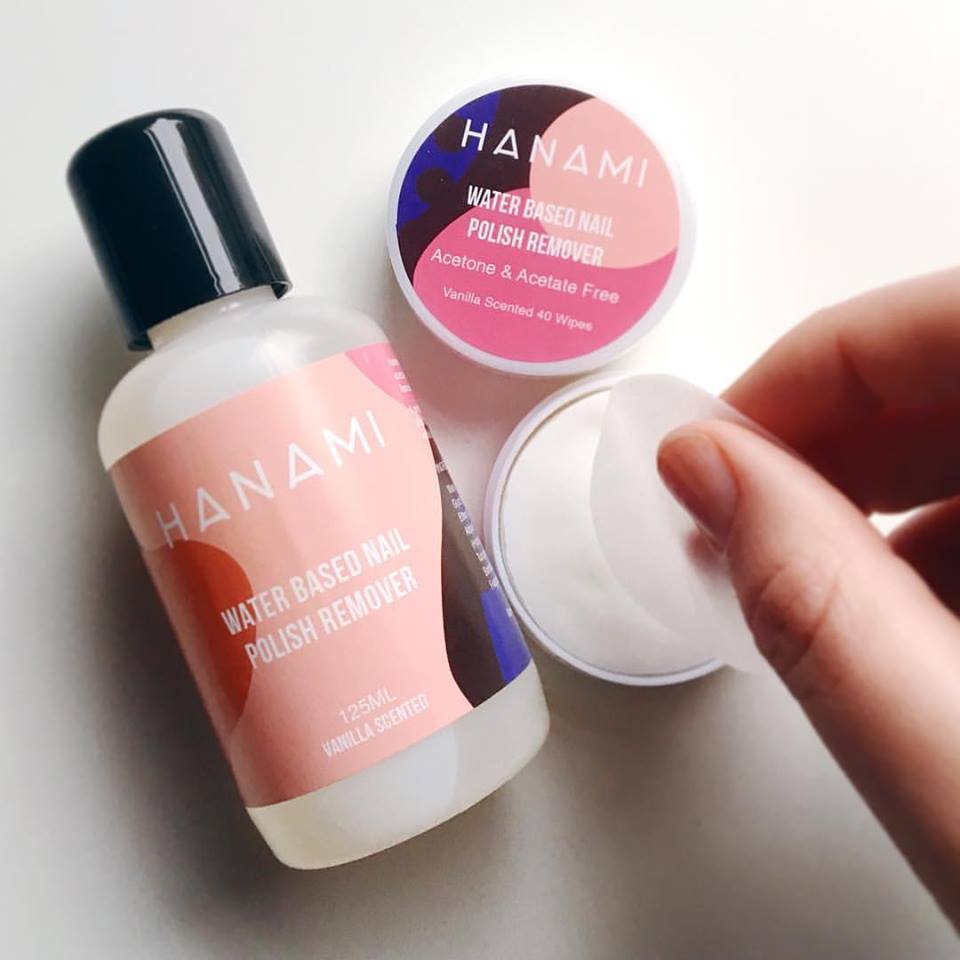 Hanami water based nail polish removers liquid and wipes